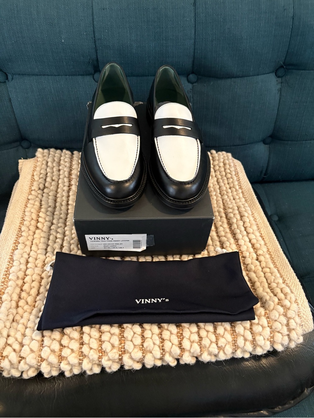 Vinny’s Black & White Leather Penny Loafers - NIB
